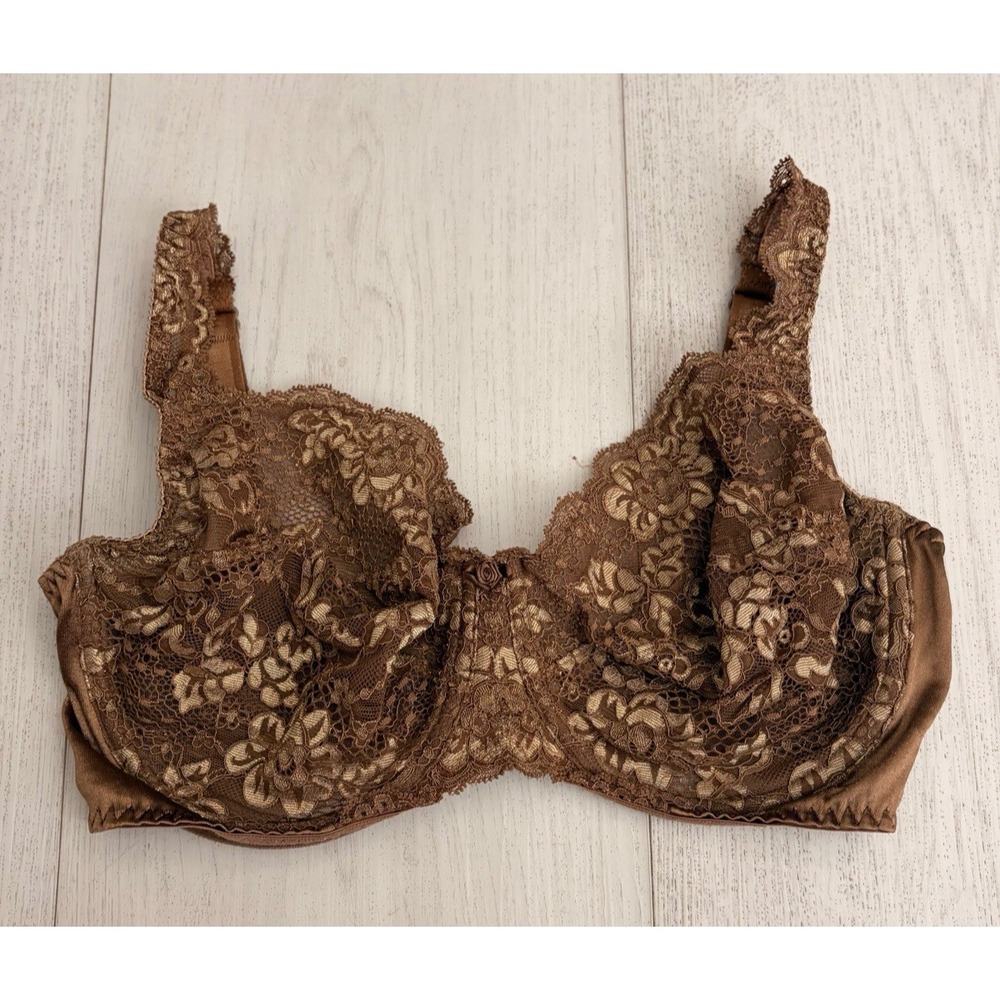 Vintage Victoria's Secret Second Skin Satin Bra Sz 38DD Brown Lace